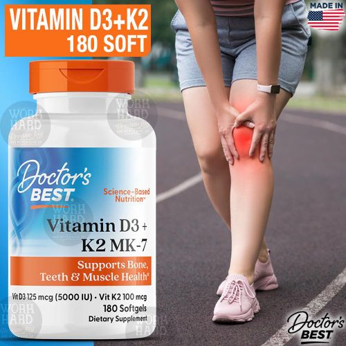 Vitamine D3 K2 (MK-7) Extra Puissante Supports Bone, Tissue, & Arterial Health, Calcium Absorption 180 Soft