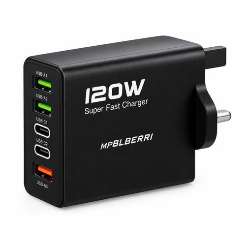 Chargeur USB Type-C 120W Multi-Ports – Charge Rapide PD Adaptateur Secteur pour iPhone Samsung Xiaomi Huawei FAST+