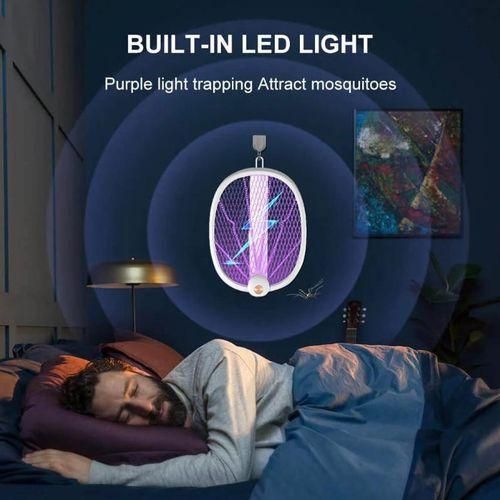 Raquette électrique anti-mouches, avec lumière Uv, Rechargeable par Usb