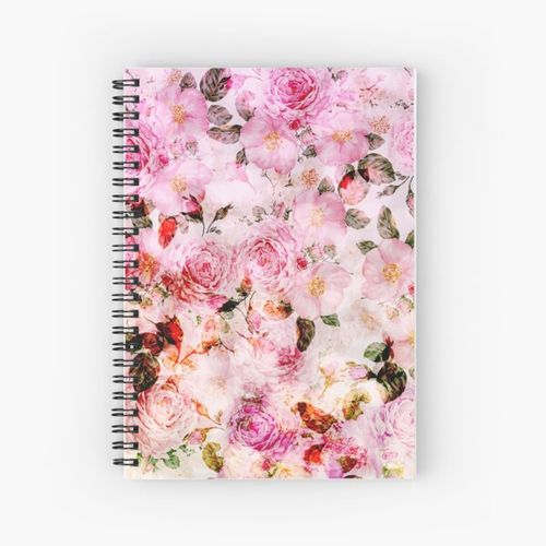 Chic girly pink watercolor vintage floral pattern Spiral Notebook Bloc note
