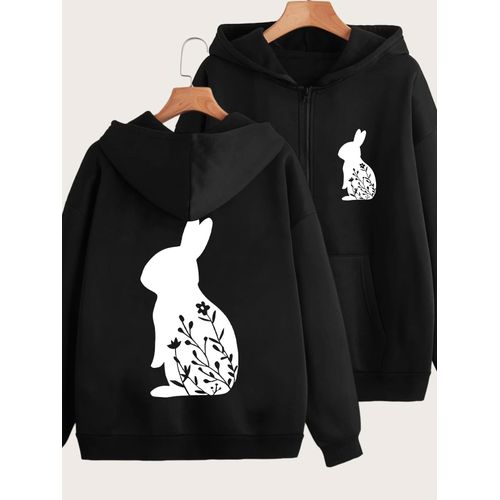 Hoodie zippé style Y2K décontracté avec imprimé motif de lettres et de lapin de Pâques - une veste zippée tendance et confortable idéale pour les vêtements de sport décontractés en toutes saisons une veste décontractée élégante Tissu confortable