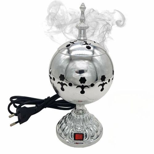 موزع بخور كهربائي من المعدن مزين بلؤلؤة، تصميم أنيق وزخرفي.