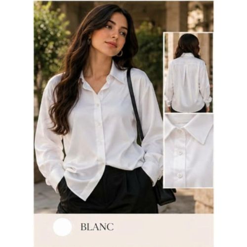 Chemise Élégante en Satin pour Femme - Blanc - Taille S