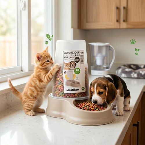 Distributeur 2 en 1 de Nourriture et d'Eau pour Animaux - Gamelle Évolutive pour Chats et Chiens avec Réservoir de 0,65L en Plastique Recyclé