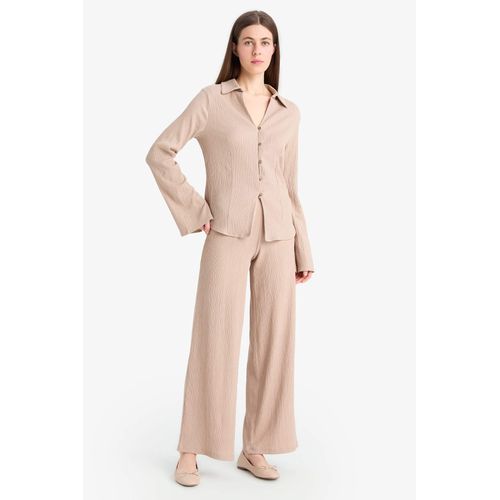 Pantalon large à taille élastique à effet texturé