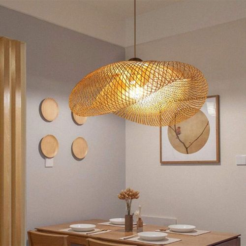 lustre suspension rotin diamétre 60CM Support fixation en bois -E27-