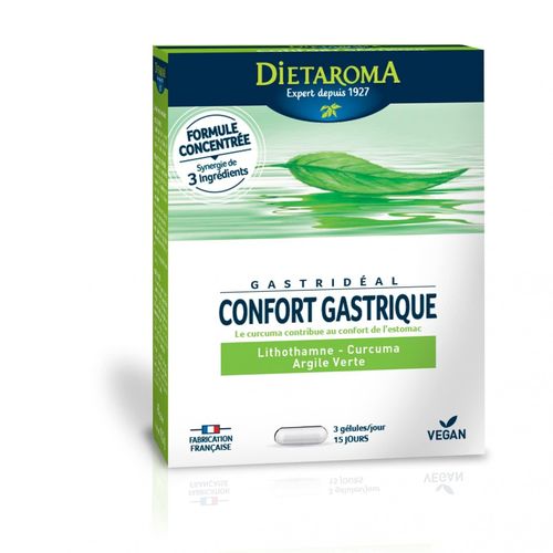 Confort Gastrique Naturel, Curcuma, Lithothamne, Argile Verte pour Digestion & Estomac, 45 Gélules Végétales (Fabrique en France)