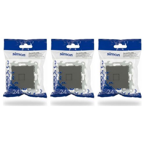Lot de 3 - Prise RJ45 Cat 6 UTP - Cadre Gris Anthracite - Pour Installation Réseau Domestique ou Bureau