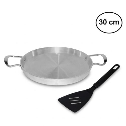 Poêle Plate en Aluminium 30 cm avec Spatule – Idéale pour Pain Marocain, Harcha et Msemen