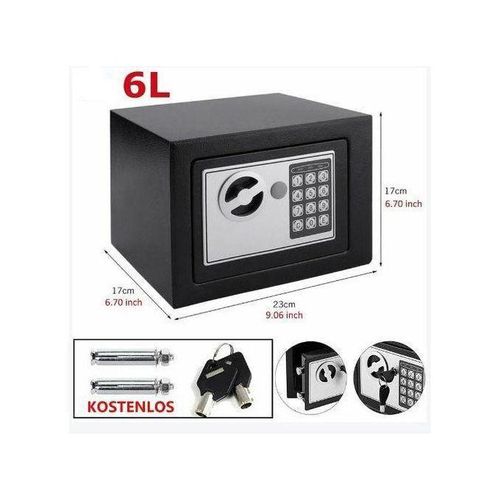 Coffre Fort à Serrure Électronique Avec Code PIN et 2 Clés, Fixations Murales et au sol 17×23×17cm