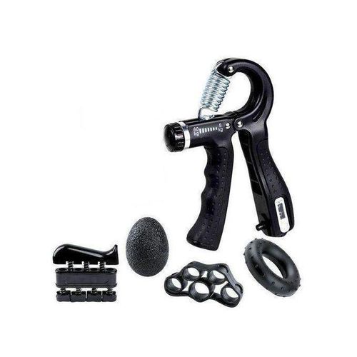 Kit 5Pcs d’Exercice de Main – Hand Grip Adjustable 10-60kg, Résistance Réglable, Grip Ball & Anneaux – Appareil de Rééducation, Anti-Stress & Renforcement Poignet, Doigts, Avant-Bras – Set Fitness Portable avec Sac