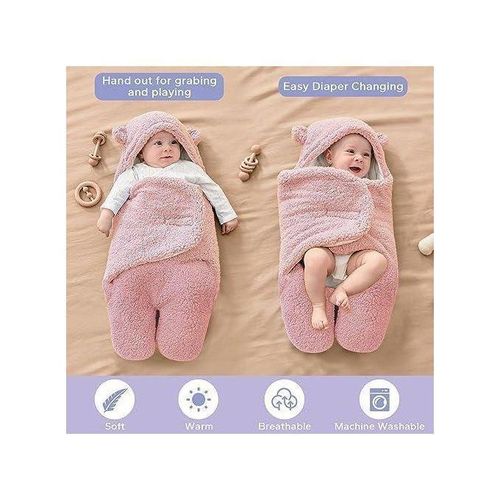 بطانية قماط للمواليد الإناث - غطاء فائق النعومة من الفرو، لف قماط مريح بنقشة دب، مثالية لنوم هادئ وآمن