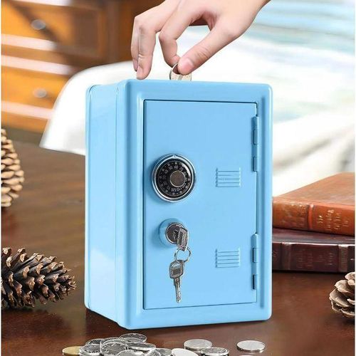 Coffre-fort en métal pour enfants avec clé et serrure à combinaison à 3 chiffres mini-coffre-fort à mot de passe pour pièces et billets tirelire cadeau