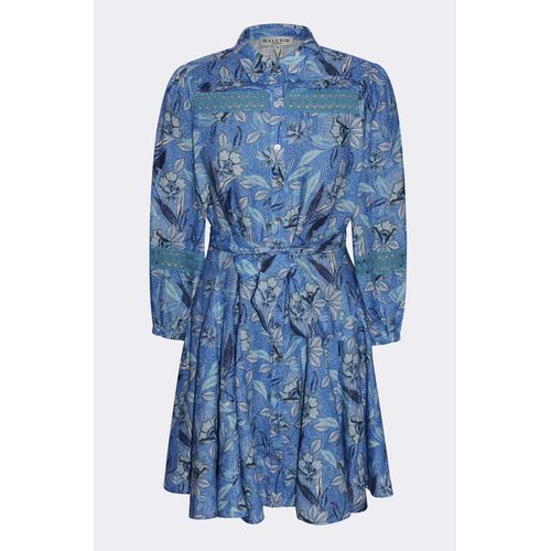 Linda Très jolie robe en lin imprimé Bleu pour femme