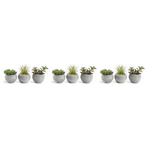 Lot de 3 - Plante Artificielle Succulente - Pot Rond Effet Béton - Décoration Intérieure / Bureau - Petit Modèle