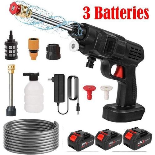 Nettoyeur haute pression électrique sans fil, Pistolet eau de lavage de voiture, 3 batterie au lithium, pulvérisation de mousse automatique