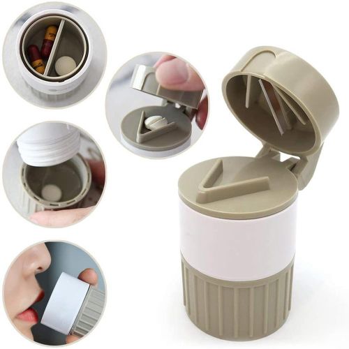 Coupe-Pilules et Broyeur Multifonction 4 en 1 – Boîte de Rangement et Gobelet Portable – Compact, Léger et Pratique pour Médicaments et Compléments