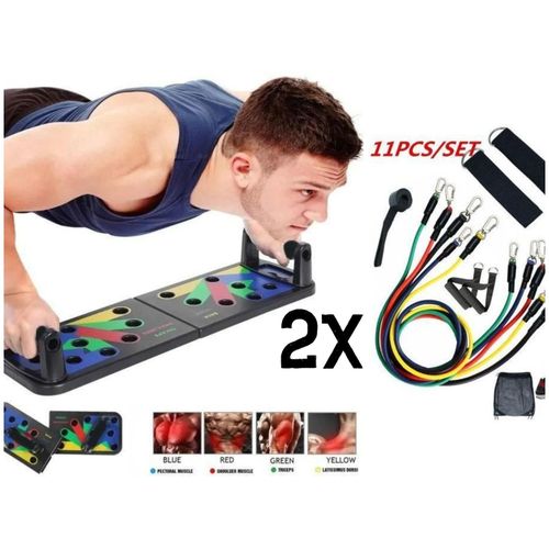 Cordes de résistances élastiques en latex, pour l'exercice physique,tubes+ Foldable Push Up Board - Planche de traction pour le pec triceps et dos