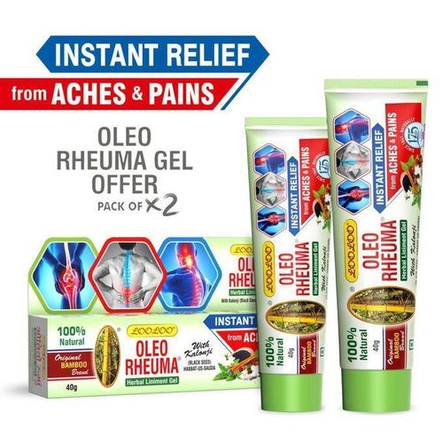 Gel liniment aux herbes Oleo Rheuma, Lot de 2 (40 g chacun), Formule non collante et non grasse, Gel de massage, Soulagement de la douleur, Enrichi en kalonji, clou de girofle, cannelle et menthe