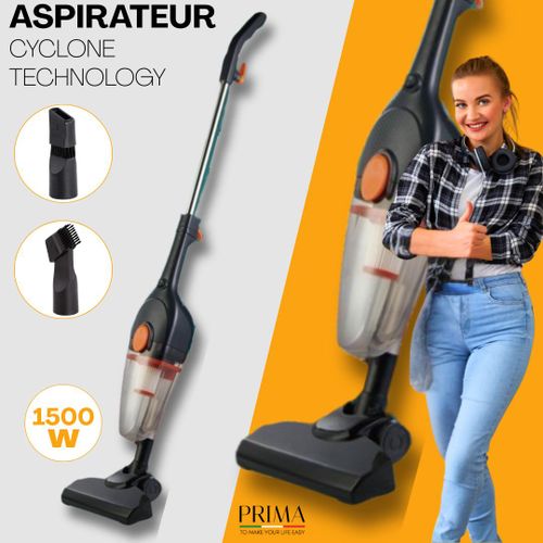 Aspirateur Cyclone 1500W – Haute Puissance avec Filtration Cyclonique – Câble Long 4m – Capacité 1L – Sols Durs & Tapis. Tout en un (All-in-One) Black