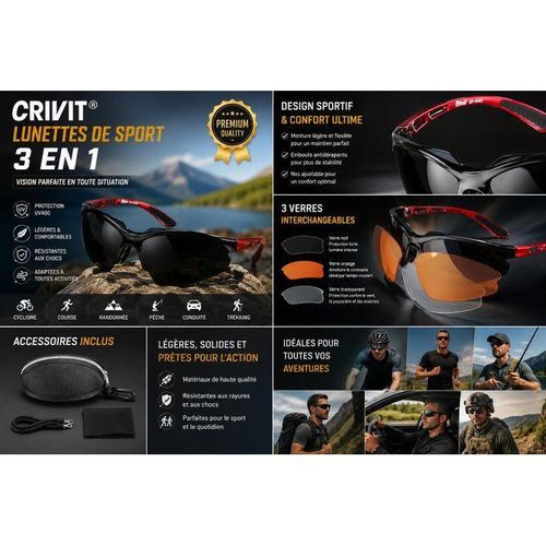 Crivit Lunettes Sport Premium 3 en 1