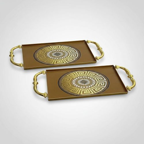Lot de 2 - Mini Plateaux de Service Décoratifs avec Poignées Dorées