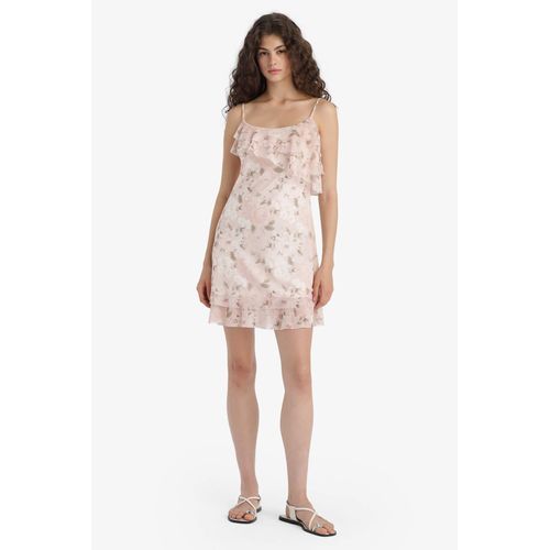 Mini Robe en tulle fleurie à bretelles et volants