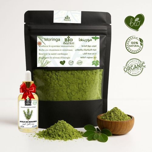 Moringa Maroc Bio 200g Source d’Antioxydants + huile de Romarin 30ml gratuit