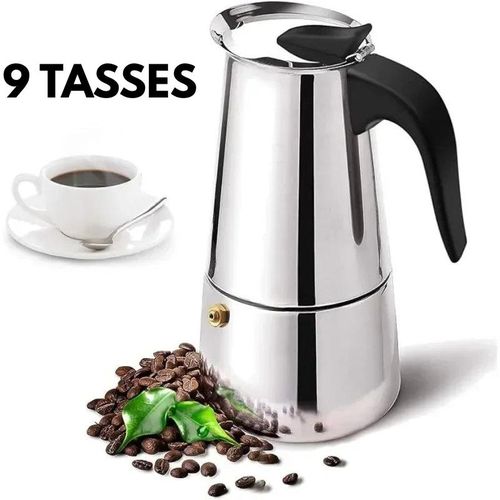 Cafetière italienne en acier inoxydable 9 tasses – préparation rapide d’un café riche et aromatique à la maison