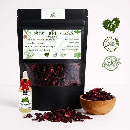 Hibiscus pétales entiers qualité supérieure 100 g + huile de Thé Vert 15ml gratuit