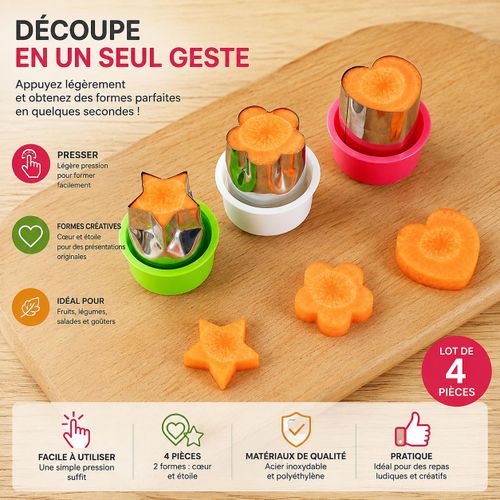 Lot de 4 Emporte-Pièces pour Fruits et Légumes en Forme de Cœur et d'Étoile – Moules de Découpe