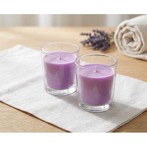 Pack de 2 Bougies Parfumées à la Lavande en Verre Cire Naturelle Violette Décoration Relaxation