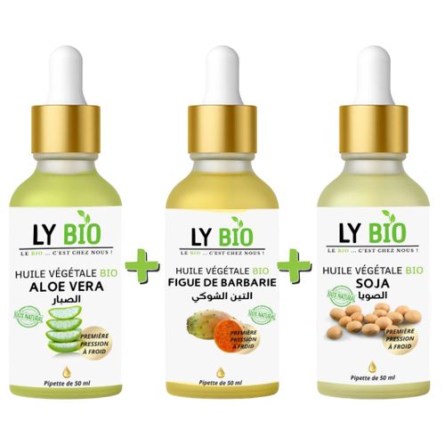 PACK HUILE ALOE VERA 50ml - PIPETTE + HUILE FIGUE DE BARBARIE 50ML - PIPETTE + HUILE SOJA 50ML - PIPETTE