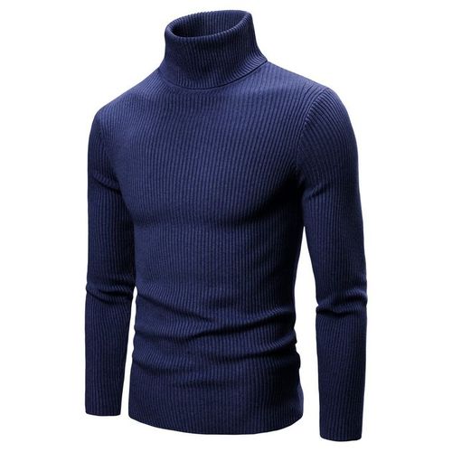Cachemire pull hommes nouvelle mode col roulé mince tricotés Bleu