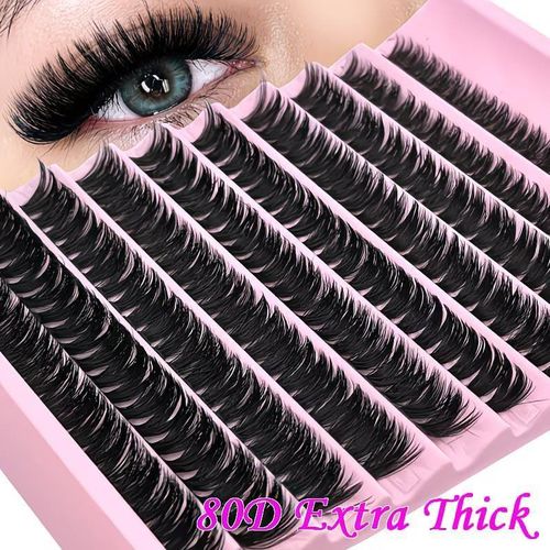 200 grappes de faux cils individuels 80D Mixte A01, monobloc, courbure D multi-style, 0,07 mm, effet naturel, faciles à poser, conviennent aux débutantes, pour les fêtes et les mariages.