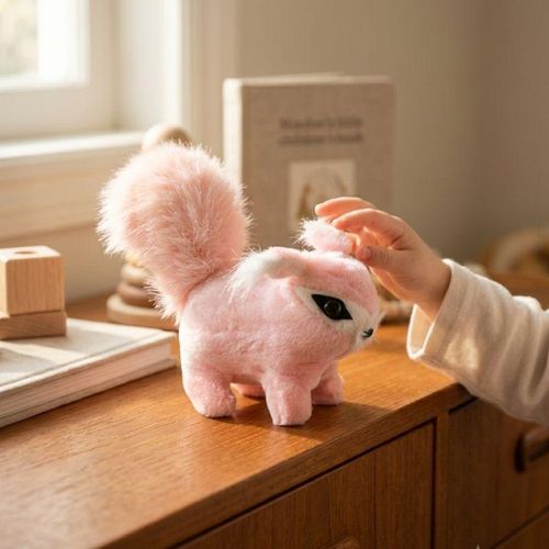Peluche Ecureuil Interactive a Piles Rose et Blanc Jouet Electronique pour Enfants Peluche Animee Qui Marche Saute et Emet des Sons Animal Interactif Jeux d'Eveil Divertissement Familial Cadeau d'Anniversaire Original Decoration Chambre Enfants