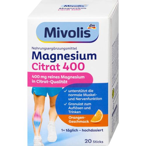 Magnésium Citrate 400 – 20 Sticks Granulés – Saveur Orange – Haute Dose – Énergie, Muscles & Nerfs