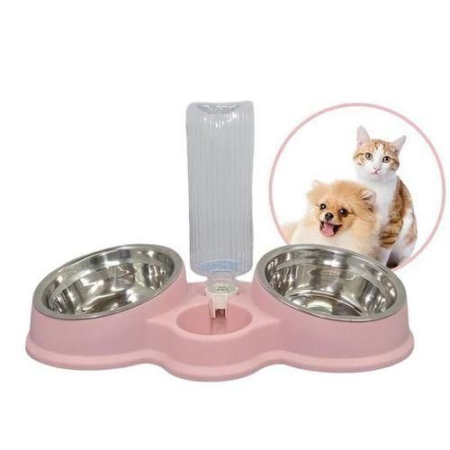 Gamelle Double avec Rservoir dEau 3 en1 pour Chats et Chiens Rose