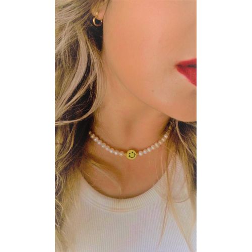 Collier Perle White Happy Face + Sticker choose