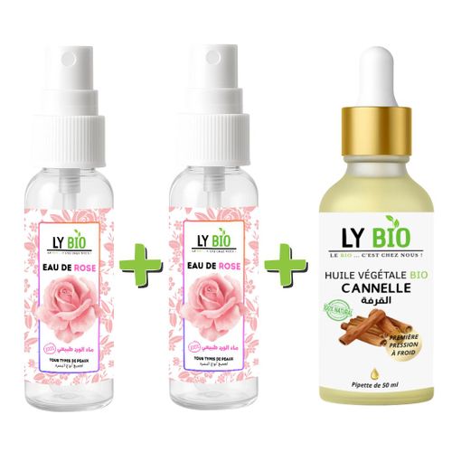 LYBIO PACK 2 x Eau de Rose 100ml + Huile Cannelle 50ml - Pipette