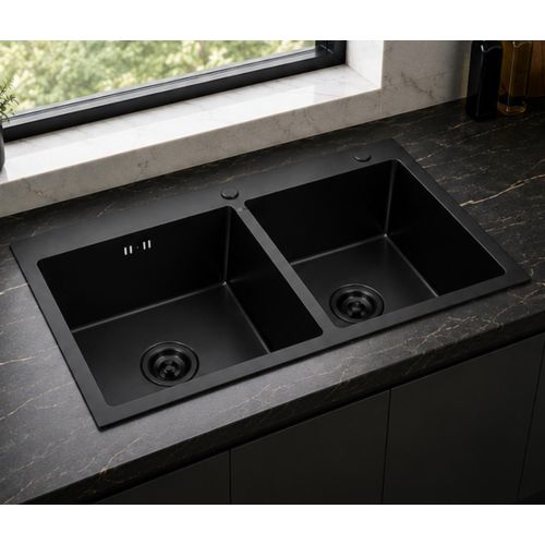 Evier cuisine double bac en inox 85/45 cm Evier lavabo cuisine inox sus 304