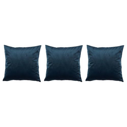 Lot de 3 - Housse de Coussin Velours Uni Bleu 50x50cm Pour Salon et Chambre