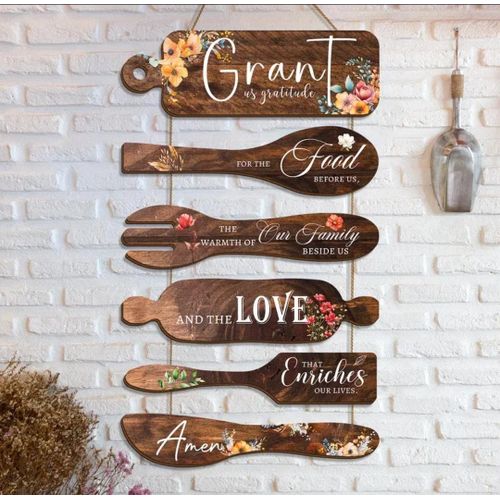 Plaque Murale Décorative Cuisine en Bois - Citation Bénédiction