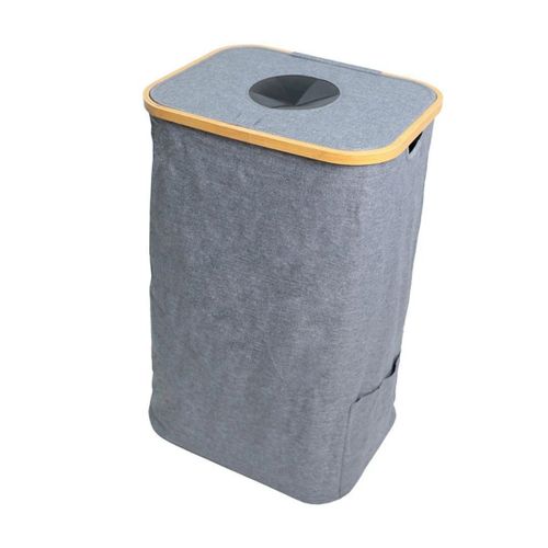 Panier à Linge Sale Pliable avec Couvercle - Corbeille à Vêtements en Tissu Gris - Sac Amovible pour Salle de Bain et Buanderie