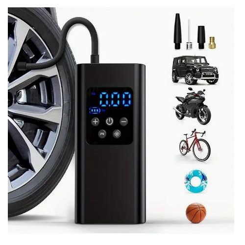 Compresseur d'air portable pour gonfleur de pneus avec manomètre - Pompe électrique 150PSI avec écran LED Flash, batterie lithium rechargeable 2000mAh, chargement USB, pour voitures, motos, vélos, ballons