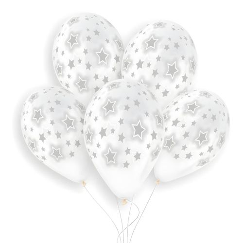 Ballons de Fête - Latex Crystal Imprimé Étoiles - Décoration Anniversaire & Événements - Blanc Transparent - 50 Pièces