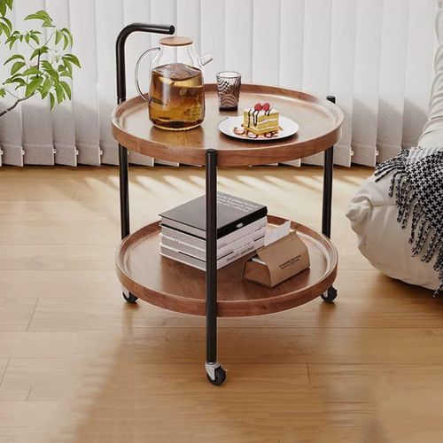 Table basse ronde pour salon Table de chevet table d’appoint pour Chambre salon - Petit chariot à 2 niveaux marron