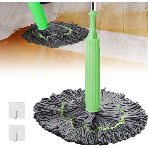 Balai déshydraté 2 en 1, pivotant à 360°, en microfibre, avec fonction d'essorage, utilisation humide et sèche, pour carrelage et stratifié, vert
