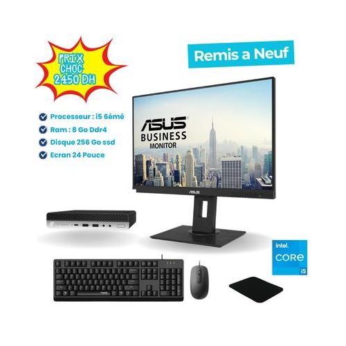 Unité Centrale Mini 6ème Géneration i5/8g/256 Clavier Souris Plus Ecran 24 Remi A Neuf