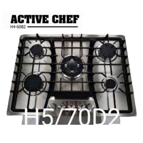 Plaque de cuisson à gaz 5F 70cm inox encastrable, Grilles en Fonte renforcée allumage électrique